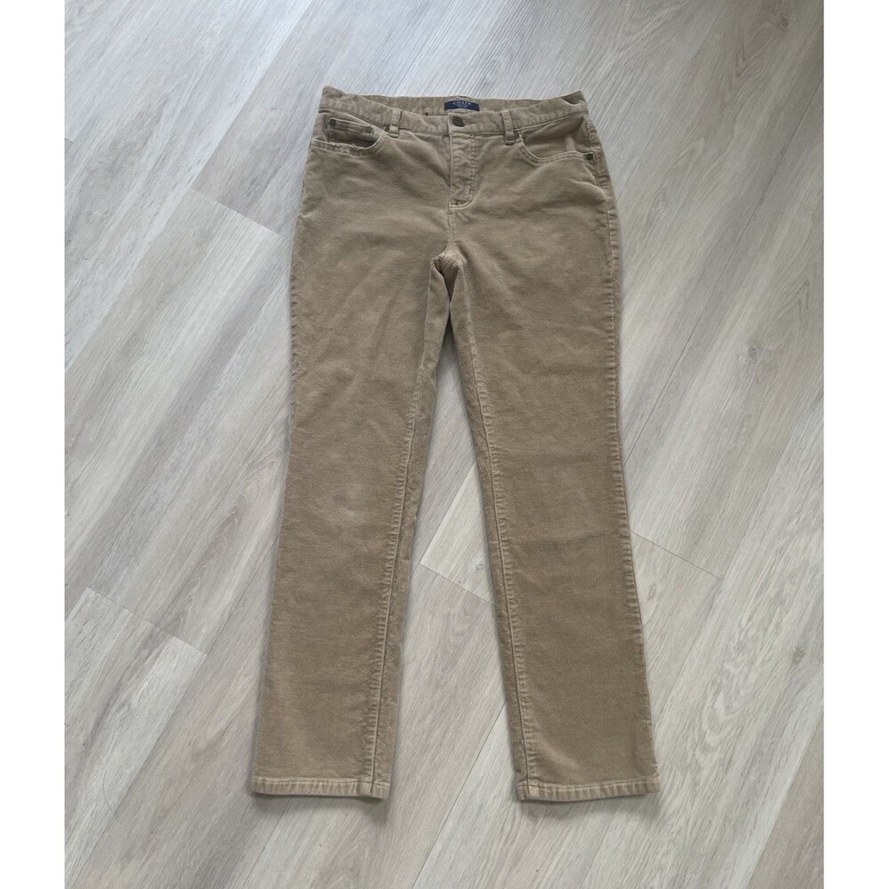 CHAPS Womens Petite 6P Beige Corduroy Straight Leg Pants Pocket Preppy Old Money